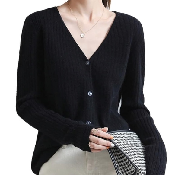 Katherine Barclay Women Knit Sweater Cardigan Ribbed Black Rayon Sz S Oversized - Picture 3 of 9